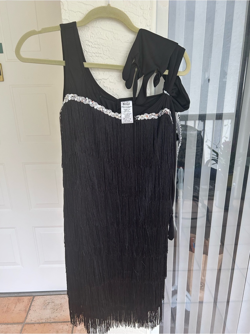 Spirit Black One-Shoulder Fringe Dress with Sequin Trim
